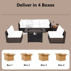 Tangkula 7PCS Patio Rattan Furniture Set 42" Fire Pit Table W/ Cover Cushioned -Outdoor Furniture Store GUEST eb6d727a b5f5 4437 9fbd 0f3017d33be1