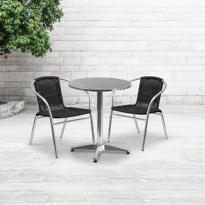 Flash Furniture Lila 23.5'' Round Aluminum Indoor-Outdoor Table Set With 2 Rattan Chairs 3 Flash Furniture Lila 23.5'' Round Aluminum Indoor-Outdoor Table Set With 2 Rattan Chairs