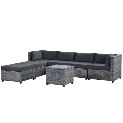 7pc Outdoor Set With Rattan Sofa & Cushions - Gray - GODEER 7 7pc Outdoor Set With Rattan Sofa & Cushions - Gray - GODEER - Image 5