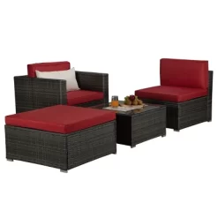 4pc Outdoor Wicker Conversation Set - Red/Brown - GODEER -Outdoor Furniture Store GUEST ec339bd2 b127 4735 b8bc 4ceca8a91ae5