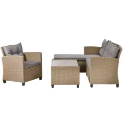 4pc Wicker Patio Conversation Set With Cushions - Beige/Brown - GODEER -Outdoor Furniture Store GUEST ec6f718f a155 4702 a34c 3b30f9f54892