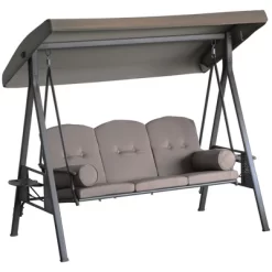 Outsunny Outdoor Patio 3-Person Steel Canopy Cushioned Seat Bench Swing With Included Side Trays & Padded Comfort -Outdoor Furniture Store GUEST ec710389 60ee 4fe8 829f dba2be2646ce
