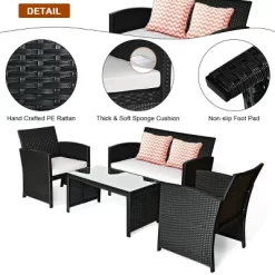 Costway 4PCS Patio Rattan Furniture Conversation Set Cushioned Sofa Coffee Table Garden Black -Outdoor Furniture Store GUEST eca93807 9d47 4ad3 9d9b 3f72abf2884a