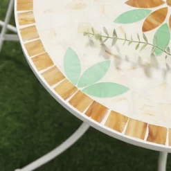 Outsunny 3 Piece Patio Bistro Set, Metal Folding Chairs, Foldable Outdoor Dining Table, Stone Flower Mosaic Spring Flower Pattern, White -Outdoor Furniture Store GUEST ed06c620 043d 4b5b a8dd 59e09bc8c467