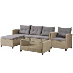 4pc Wicker Patio Conversation Set With Cushions - Beige/Brown - GODEER -Outdoor Furniture Store GUEST ed5950d0 bbb7 44fd badd 0410cb411cc2