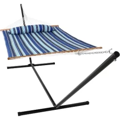 Sunnydaze Decor Sunnydaze 2-Person Quilted Fabric Spreader Bar Hammock With Detachable Pillow And Stand - 400 Lb Weight Capacity/15' Stand -Outdoor Furniture Store GUEST ee272b6d 1e3f 4513 b4c6 047bdf9a47ea