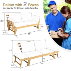 Costway Patio Convertible Sofa Daybed Solid Wood Adjustable Thick Cushion TurquoiseRed White -Outdoor Furniture Store GUEST ee48a70c 0be8 4aed 8c64 7e2fcee9d079