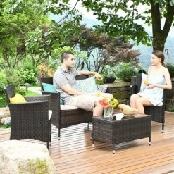 Costway 4PCS Rattan Patio Furniture Set Cushioned Sofa Chair Coffee Table Garden -Outdoor Furniture Store GUEST ee8ea382 e600 49d7 97ff c56e51b208ea