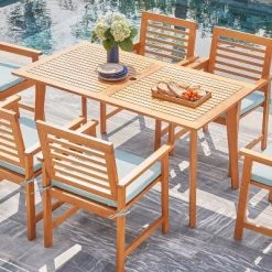 Waimea 7pc Honey Slatted Eucalyptus Wood Patio Dining Set With Cushions - Vifah -Outdoor Furniture Store GUEST ef00ec4a 0648 4a73 9dce 647c40d5236c