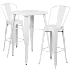 Emma And Oliver Commercial Grade 23.75" Square Metal Indoor-Outdoor Bar Table Set, 2 Back Stools -Outdoor Furniture Store GUEST ef1a78f4 3cb6 42d1 a738 4e638dabacae