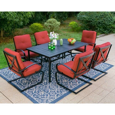 Captiva Designs 7pc Outdoor Dining Set With C-Spring Motion Chairs & Metal Table With Umbrella Hole 19 Captiva Designs 7pc Outdoor Dining Set With C-Spring Motion Chairs & Metal Table With Umbrella Hole - Image 17