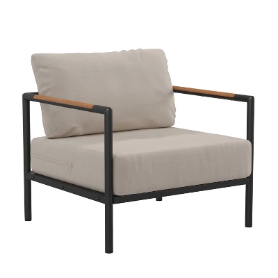 Emma And Oliver Aluminum Frame Patio Chair With Teak Arm Accents And Plush Cushions 12 Emma And Oliver Aluminum Frame Patio Chair With Teak Arm Accents And Plush Cushions - Image 10