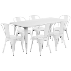 Flash Furniture Commercial Grade 31.5" X 63" Rectangular Metal Indoor-Outdoor Table Set With 6 Stack Chairs -Outdoor Furniture Store GUEST efb1bfca 877b 4cc0 8015 b1ad7a2b3f6f