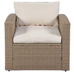 4pc Outdoor Wicker Conversation Set With Cushions - Beige - GODEER -Outdoor Furniture Store GUEST efca7cdb 0948 4981 a617 72fffdfde05c