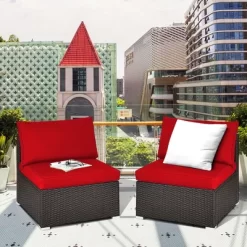 Costway 2PCS Patio Rattan Armless Sofa Sectional Conversation Furniture Set W/Cushion -Outdoor Furniture Store GUEST efdc2b3e 1c86 4eb3 b0d1 f3965f4a2293