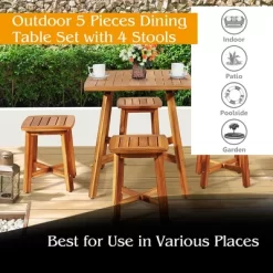 Costway 5PCS Acacia Patio Dining Set W/Square Table & 4 Stools Reddish Brown -Outdoor Furniture Store GUEST f045c41b 0599 4443 a299 f9fd0dc38ece