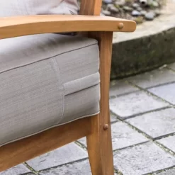 Caterina Teak Patio Sofa With Cushion - Beige - Cambridge Casual -Outdoor Furniture Store GUEST f0699cc9 b204 4d7a 9841 4079a192b64c