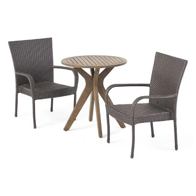 Sanders 3pc Acacia Wood & Wicker Bistro Set - Gray - Christopher Knight Home 3 Sanders 3pc Acacia Wood & Wicker Bistro Set - Gray - Christopher Knight Home