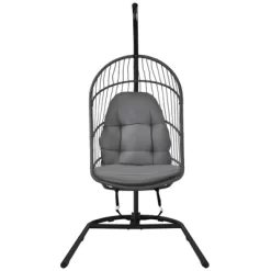 Tangkula Modern Rattan Hanging Egg Swing Chair W/Stand Foldable Cushioned Hammock Gray/Beige 12 Tangkula Modern Rattan Hanging Egg Swing Chair W/Stand Foldable Cushioned Hammock Gray/Beige -Outdoor Furniture Store GUEST f0fce318 907e 477d 8066 1403431ccd5e