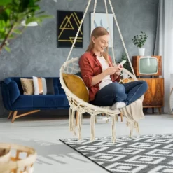 Tangkula Hammock Chair Macrame Swing, Patio Hanging Hammock Chair W/ LED Lights, Hanging Cotton Rope Hammock Swing Chair -Outdoor Furniture Store GUEST f10a77ba 5214 4a18 af46 07872fadaf2c