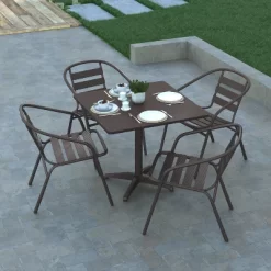 Emma And Oliver 27.5'' Square Aluminum Indoor-Outdoor Table Set With 4 Slat Back Chairs -Outdoor Furniture Store GUEST f10f8919 08a1 4e1a b6fb 558c9cab5edc