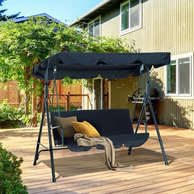 Outsunny 3-Person Porch Swing With Stand, Outdoor Swing For Patio Porch With Adjustable Tilt Canopy & Comfortable Swing Bench-Style Seat, Steel Frame 4 Outsunny 3-Person Porch Swing With Stand, Outdoor Swing For Patio Porch With Adjustable Tilt Canopy & Comfortable Swing Bench-Style Seat, Steel Frame - Image 2