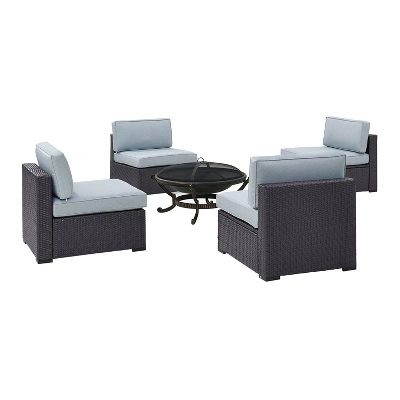 Biscayne 5pc Outdoor Wicker Conversation Set With 4 Armless Chairs & Fire Pit - Mist - Crosley 4 Biscayne 5pc Outdoor Wicker Conversation Set With 4 Armless Chairs & Fire Pit - Mist - Crosley - Image 2