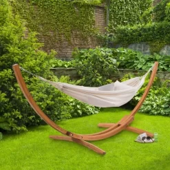 Outdoor Furniture Store 33 Wood Frame Free Standing Sling Hammock - Beige - CorLiving