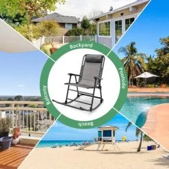 Costway Folding Zero Gravity Rocking Chair Outdoor Patio Headrest Turquoise Grey -Outdoor Furniture Store GUEST f1aa2cae 35a2 493e aa8a cb378f78a489