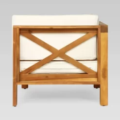 Brava 4pc Acacia Modular Sofa And Table Set - Teak/Beige - Christopher Knight Home -Outdoor Furniture Store GUEST f24f34f1 1677 4be5 b2fd 9af1fb3ac56e