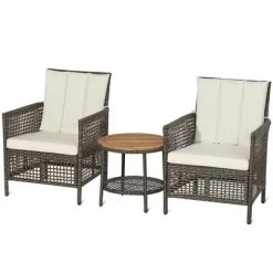 Costway Patiojoy 3PCS Patio Rattan Furniture Set Cushioned Sofas Wood Table Top W/Shelf 12 Costway Patiojoy 3PCS Patio Rattan Furniture Set Cushioned Sofas Wood Table Top W/Shelf -Outdoor Furniture Store GUEST f282e7e5 f43d 4242 aa5d aed2ac428d11