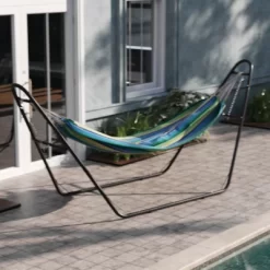 Emma And Oliver Cotton Two Person Hammock With Space Saving Steel Stand, Premium Carry Bag And Hanging Hardware -Outdoor Furniture Store GUEST f2881d09 b1c0 4be4 8f6e 47b4abe78862