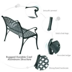 Costway 40'' Outdoor Antique Garden Bench Aluminum Frame Seats Chair Patio Garden Furni -Outdoor Furniture Store GUEST f4a192c3 d709 4b7b 8637 fa7c3c81f7d0