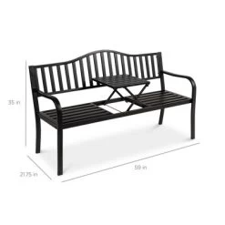 Best Choice Products Outdoor Garden Steel Patio Porch Bench With Pullout Middle Table W/ Weather-Resistant Frame - Black -Outdoor Furniture Store GUEST f4e60257 3d58 497c aa85 166090396f00