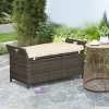 Outsunny Outdoor PE Rattan Two-In-One Storage Bench, Patio Wicker Large Capacity Footstool Rectangle Basket Box W/ Handles & Cushion -Outdoor Furniture Store GUEST f4ffa5f4 2b9d 4d8a b7f0 a7d48eeec878
