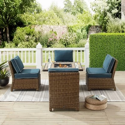 Bradenton 5pc Outdoor Wicker Armless Chair & Fire Table Set - Crosley 4 Bradenton 5pc Outdoor Wicker Armless Chair & Fire Table Set - Crosley - Image 2