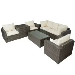 7pc Wicker Patio Seating Set With Cushions & Storage Box - Gray/Beige - GODEER 17 7pc Wicker Patio Seating Set With Cushions & Storage Box - Gray/Beige - GODEER -Outdoor Furniture Store GUEST f6d5b90b 9108 469b 97e2 783e6a2a3070
