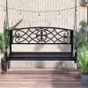Outsunny Steel Hanging Porch Swing, Fleur-de-Lis Design Outdoor Swing Seat Bench With Chains For The Yard, Deck, & Backyard, 485 LBS Weight Capacity