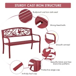 Costway Patio Garden Bench Park Yard Outdoor Furniture Cast Iron Porch Chair Red -Outdoor Furniture Store GUEST f793f927 3e72 4b81 b345 6ed038f2d5a5