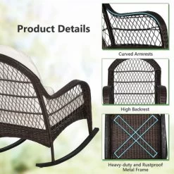 Costway Patio Wicker Rocking Chair W/Seat Back Cushions & Lumbar Pillow Porch Off -Outdoor Furniture Store GUEST f83a9896 c137 426a 98d7 d3f9bae0870e