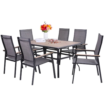7pc Patio Set With Steel Table & Aluminum Frame Sling Chairs - Captiva Designs 3 7pc Patio Set With Steel Table & Aluminum Frame Sling Chairs - Captiva Designs