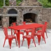 Flash Furniture Commercial Grade 31.5" X 63" Rectangular Metal Indoor-Outdoor Table Set With 6 Stack Chairs