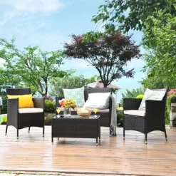 Tangkula 4 PCS Patio Rattan Wicker Furniture Set Outdoor With Cushions -Outdoor Furniture Store GUEST f94b1ff2 ba2d 4a58 8f08 0c1e1308a675