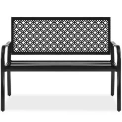 Best Choice Products Indoor Outdoor Steel Garden Bench W/ Geometric Backrest, Foot Levelers -Outdoor Furniture Store GUEST f98adf94 1cc8 4172 91cf 4a03d35006ec