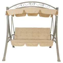 Sunnydaze Decor Sunnydaze Outdoor 3-Person Steel Patio Swing With Adjustable Canopy And Tufted Cushions, Beige -Outdoor Furniture Store GUEST f990d504 d152 49f6 b0bc 4ad325347dc8