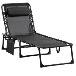 Outsunny Reclining Chaise Lounge Chair, Portable Sun Lounger, Folding Camping Cot, With Adjustable Backrest And Removable Pillow, For Patio, Garden, Beach -Outdoor Furniture Store GUEST f9a86e95 3693 4429 b9c3 0fe321a7e95c