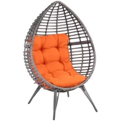Outsunny Patio Wicker Lounge Chair With Soft Cushion, Outdoor/Indoor PE Rattan Egg Teardrop Cuddle Chair With Height Adjustable Knob For Backyard Garden Lawn Living Room -Outdoor Furniture Store GUEST f9fa6711 9132 4cdf 8838 4bdbbdb086ce