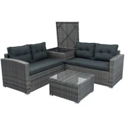 4pc Wicker Patio Set With Large Storage Box & Cushions - Gray - GODEER -Outdoor Furniture Store GUEST fa01bf7b 9ff1 4619 9a47 e2bed2d88ab5