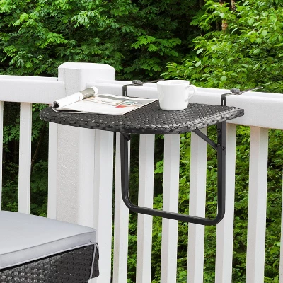 Parksville Rattan Foldable Balcony Table - Black - CorLiving 3 Parksville Rattan Foldable Balcony Table - Black - CorLiving