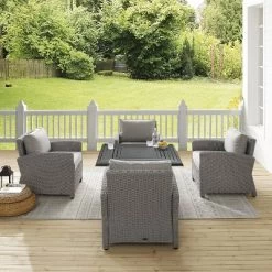 Bradenton 5pc Wicker Conversation Set With Fire Table - Gray - Crosley -Outdoor Furniture Store GUEST fb028206 9bc7 4983 b84b 0b667c7278c7